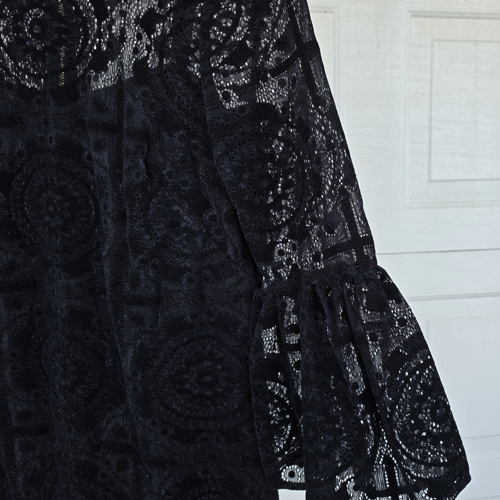 Size 6- 8 Calvin Klein Burnout Velvet Lace Bell-Sleeve Dress. See Measurements - Picture 3 of 12